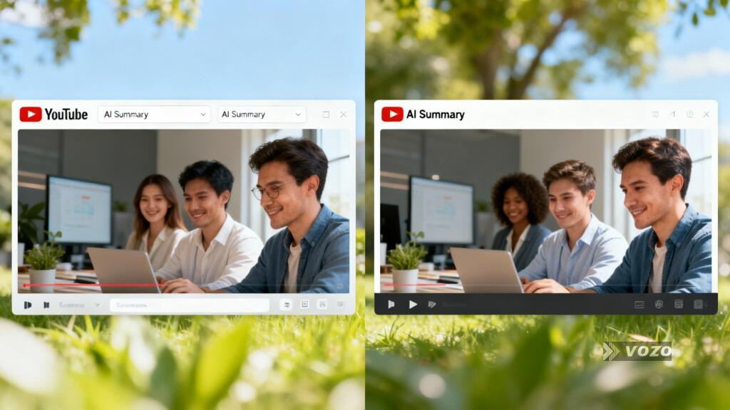 Before-and-after comparison scene related to Turn Off YouTube AI Summary, split composition showing the starting state on