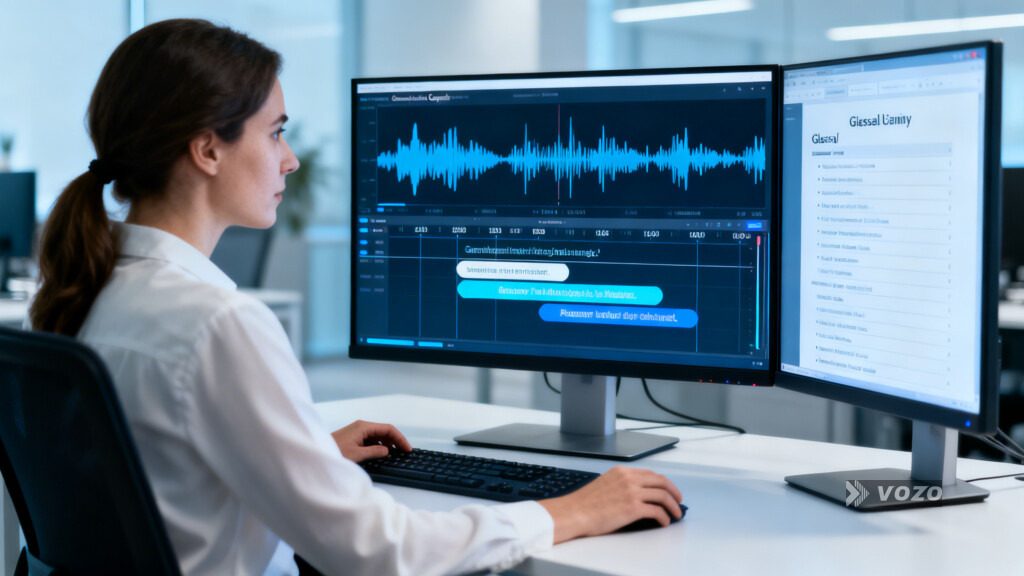 German linguist reviewing timed subtitles and terminology