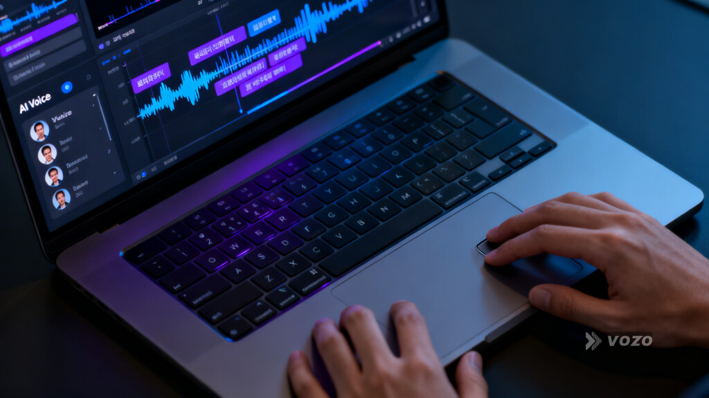 Laptop interface for AI dubbing and subtitle editing