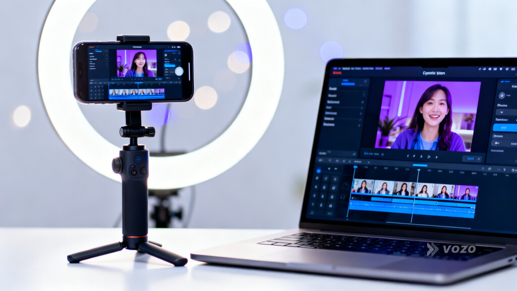 Mobile and desktop setup for editing captions on short videos