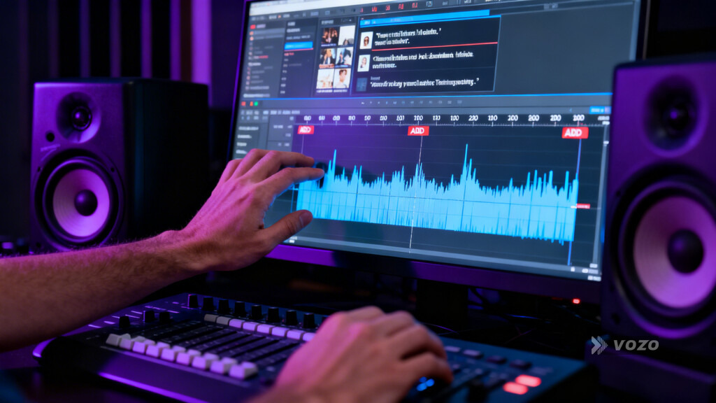 Sound editor adjusting dialogue waveforms for ADR timing