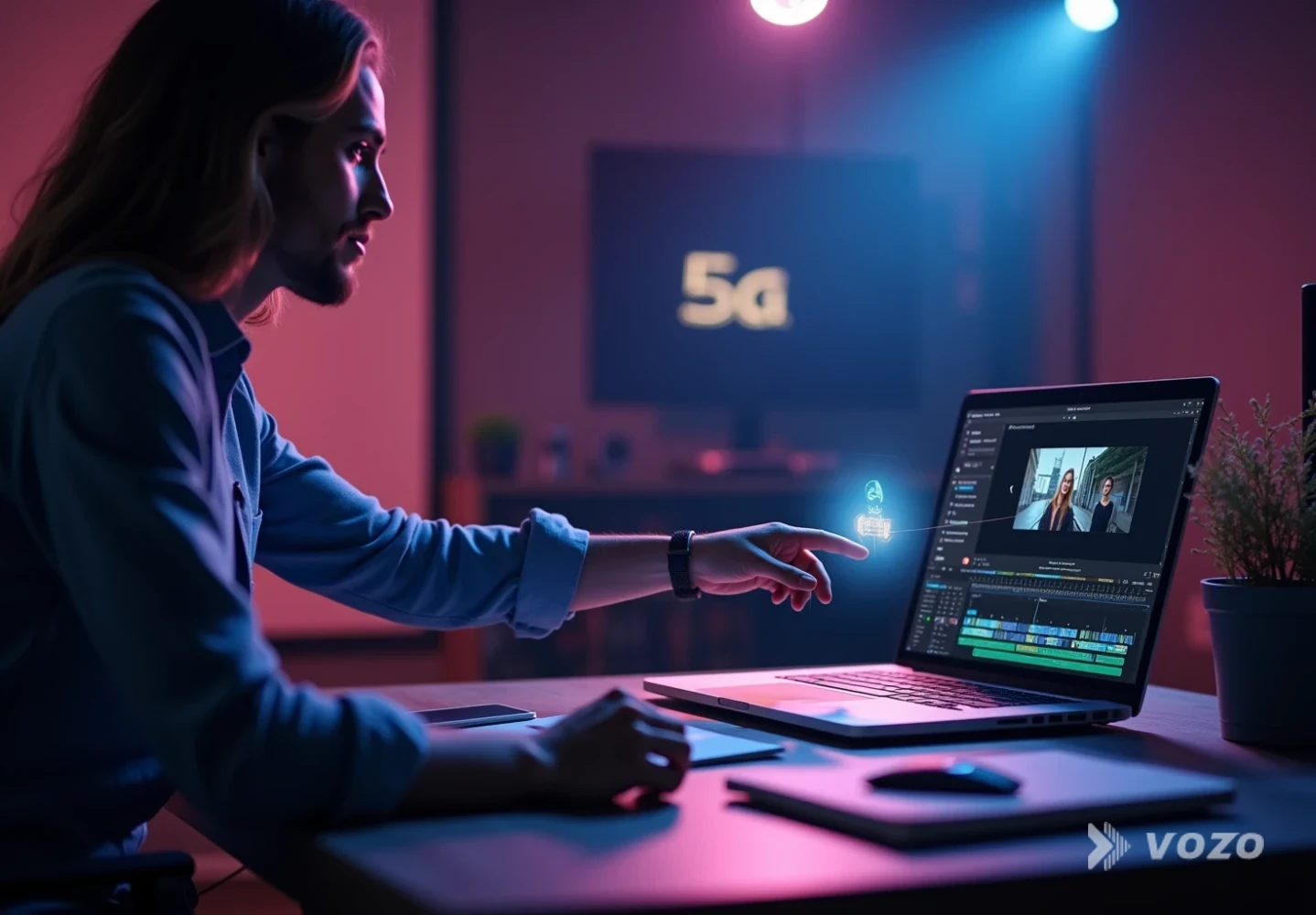 Electronics demo filming setup with laptop editing screen