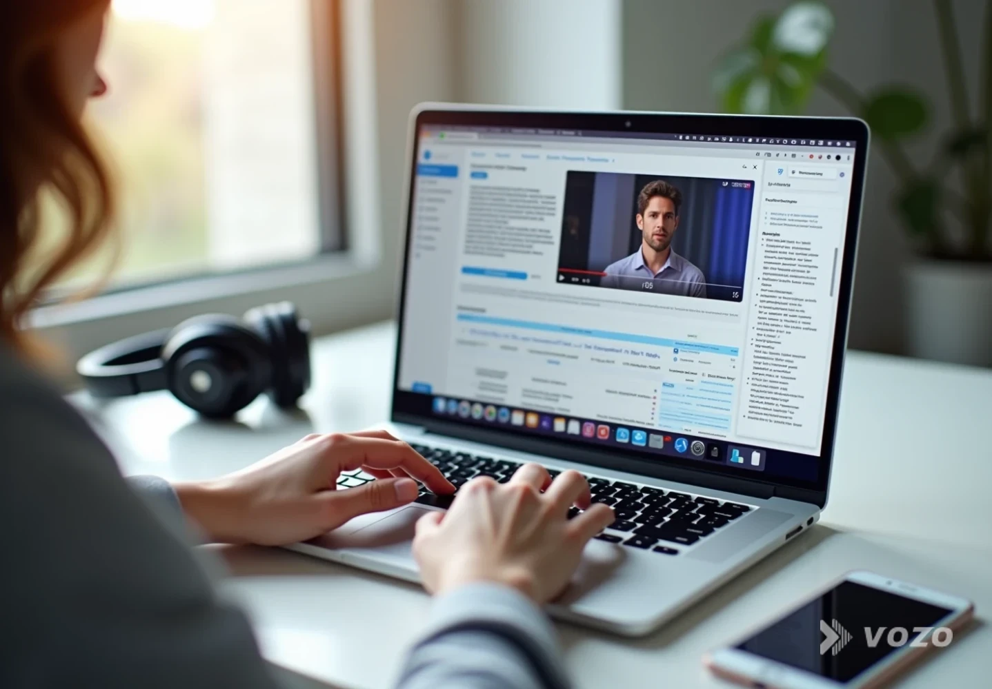 Hands editing translated subtitles and dubbing timeline
