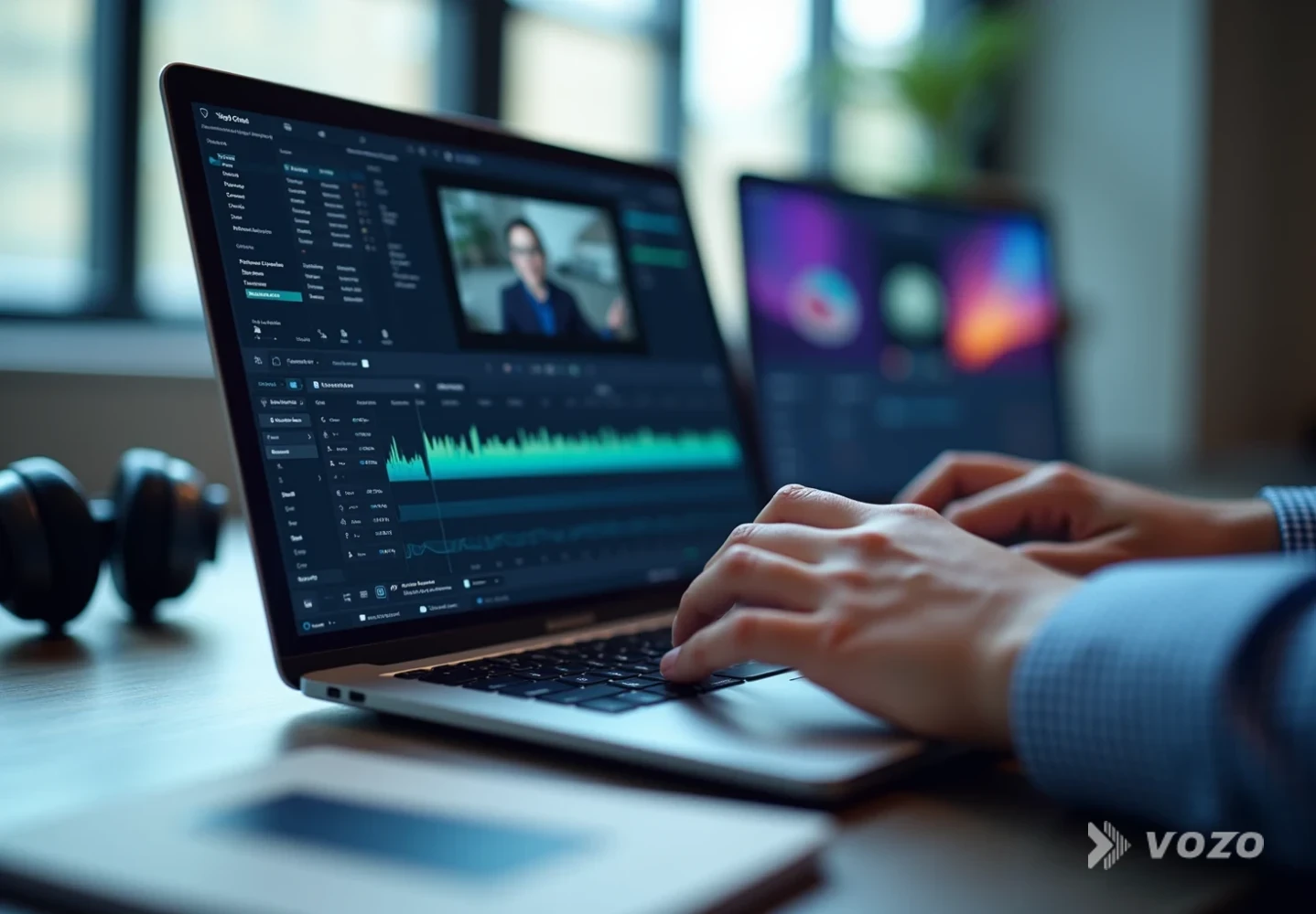 Marketer editing translated voiceover and subtitles in a video tool