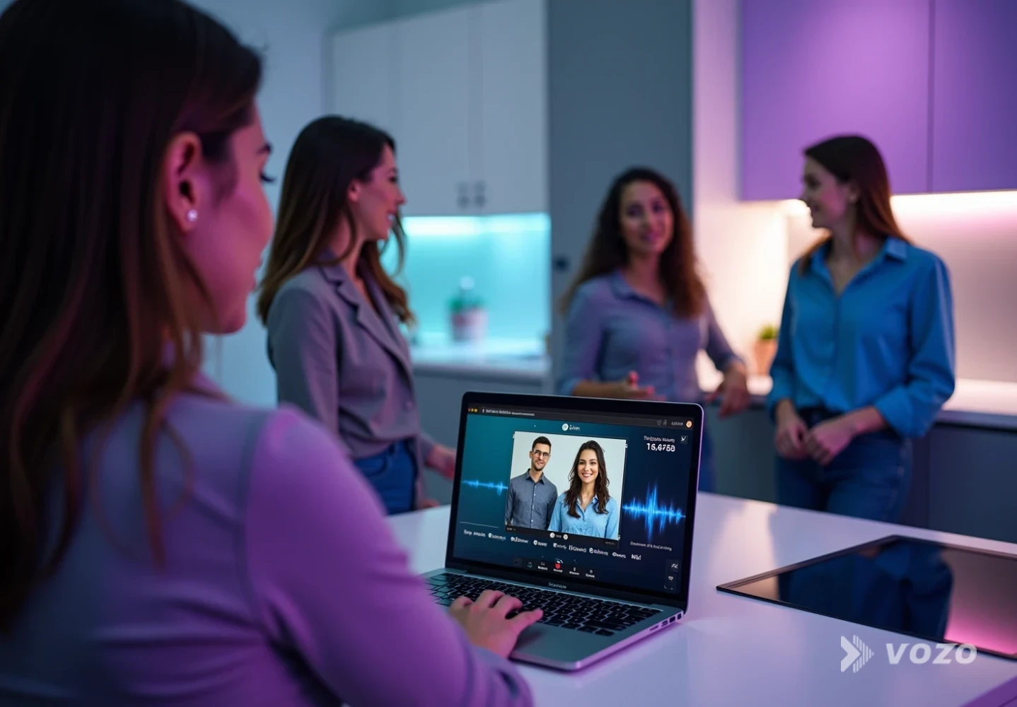 Team filming a kitchen product demo with translation software