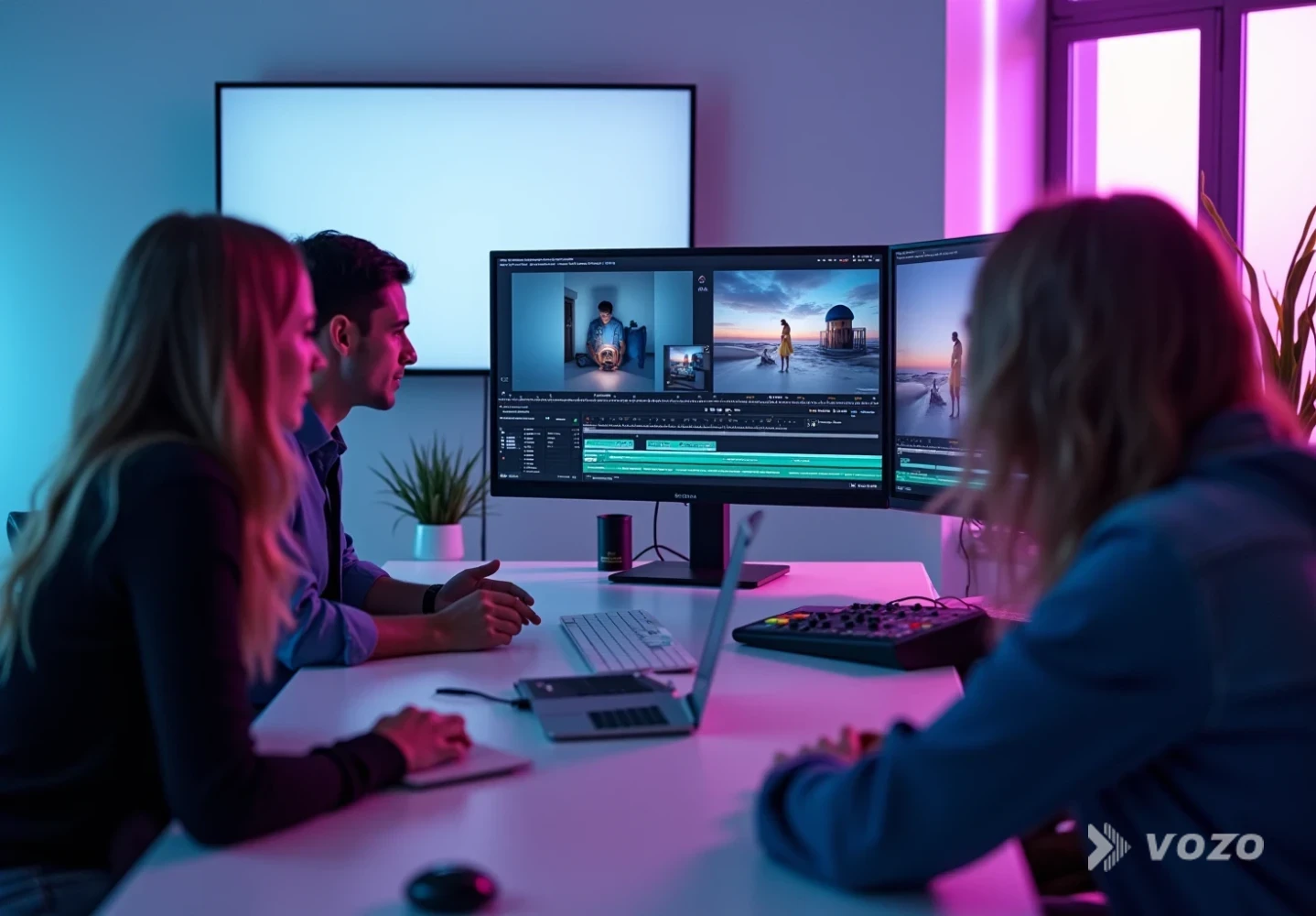 Team translating a product demo video in an editor